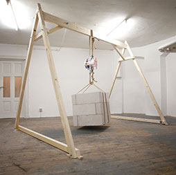 Christopher Charles, I Hardly Recognise Your Voice, (2nd Version) 2011/2013. Concrete, rope, steel, telephone books, timber, installation view, dimensions variable