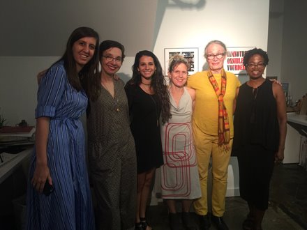 Laura Mitchell with A.I.R. Gallery Staff & Artists in the office on Opening Night