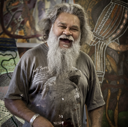 Toogar Morrison in his studio at Artsource Fremantle, 2010. Image: Eva Fernandez. 