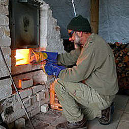 Stewart Scambler firing up his kiln near York. Image: Trish Scambler
