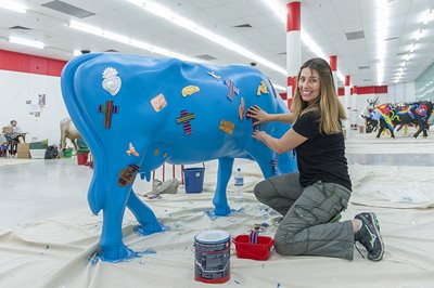 Marcia Espinosa, Earth to Heaven Express, 2016. CowParade PERTH. Artsource commissioned by Perth Public Art Foundation for the City of Perth.