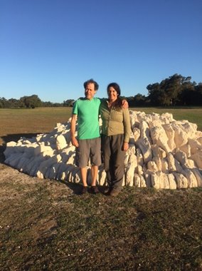 Chris Booth and Elaine Cloherty with goorbal beela - navel, 2017. The Farm Margaret River - Art and Agriculture artists-in-residence.