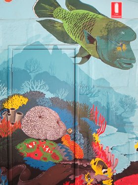 Detail of a painted mural on shopfront, Exmouth, 2013. Artist unknown.
