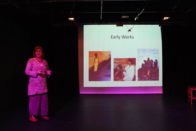 Sharyn Egan, artist talk at ArtsHouse Cyril Jackson Senior Campus, 2018. ArtsHouse Artist-in-Residence. Photographer: Perdita Phillips