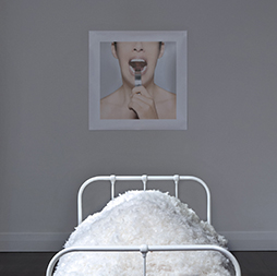 Eva Fernández, Narcosis, 2012. Cast iron bed and white goose down, dimensions variable. Image courtesy of the artist 
