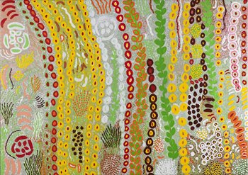 Violet Samson, Bush seeds through Country, 2012. synthetic polymer paint on canvas, 85 x 120.2cm. State Art Collection, Art Gallery of Western Australia. Gift of Rio Tinto, 2013.