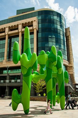 James Angus, Grow Your Own, 2011, Steel, aluminium, and polysiloxane paint, Forrest Place, Perth. Photo: Sebastian Adams. Image courtesy of the artist and Roslyn Oxley9 Gallery, Sydney. James Angus, Grow Your Own, 2011, Steel, aluminium, and polysiloxane paint, Forrest Place, Perth. Photo: Sebastian Adams. Image courtesy of the artist and Roslyn Oxley9 Gallery, Sydney.