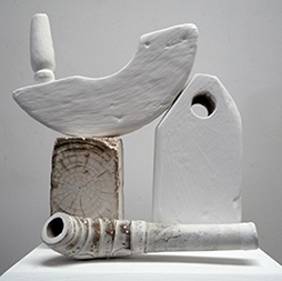 Theo Koning, still life with pipe detail, gesso & olive sap on wood, 146x33x23cm, 2012 